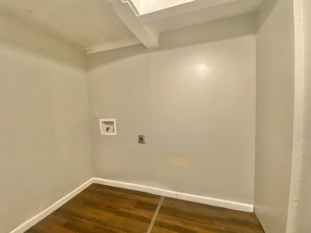 laundry room featuring electric dryer hookup, washer hookup, and dark hardwood / wood-style flooring