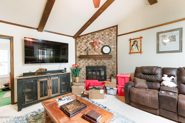 4610 63rd St, Lubbock, TX 79414 - carpeted living room with a brick fireplace