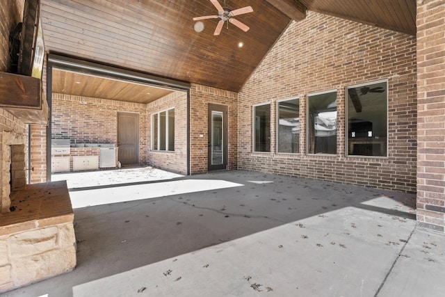 view of patio featuring ceiling fan