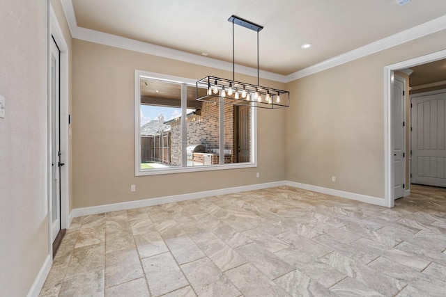 unfurnished dining area with crown molding