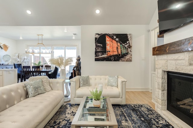 living room featuring light hardwood / wood-style flooring