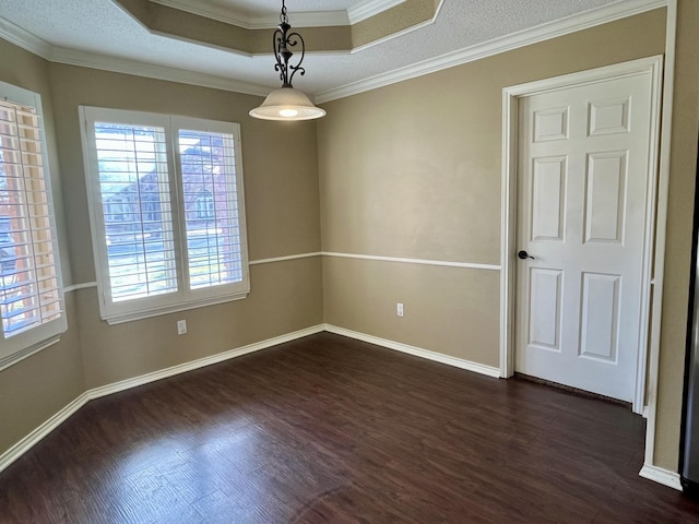 4910 102nd St, Lubbock, TX 79424 - empty room featuring dark wood-style floors, crown molding, and a tray ceiling