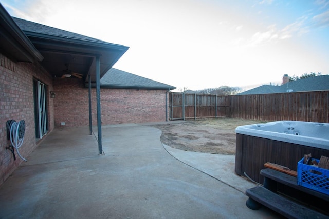 view of patio featuring a hot tub