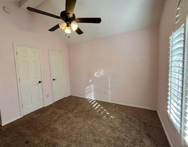 4910 102nd St, Lubbock, TX 79424 - unfurnished bedroom featuring vaulted ceiling, carpet flooring, and ceiling fan