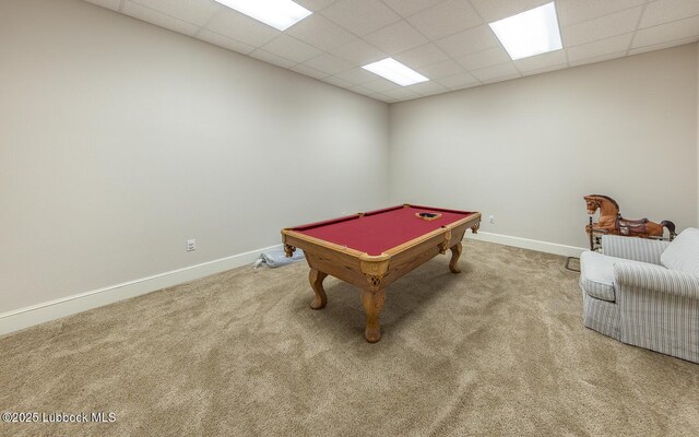 3914 101st St, Lubbock, TX 79423 - rec room featuring carpet flooring, pool table, and a paneled ceiling