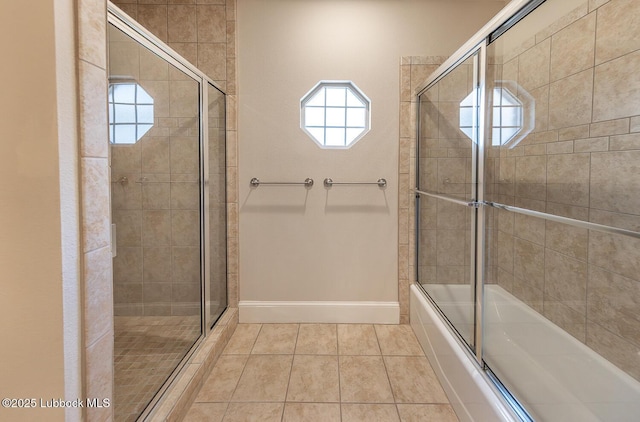 3914 101st St, Lubbock, TX 79423 - bathroom with shower / bath combination with glass door, tile patterned flooring, and plenty of natural light