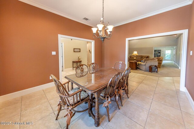 3914 101st St, Lubbock, TX 79423 - dining room featuring a chandelier, ornamental molding, and light tile patterned floors