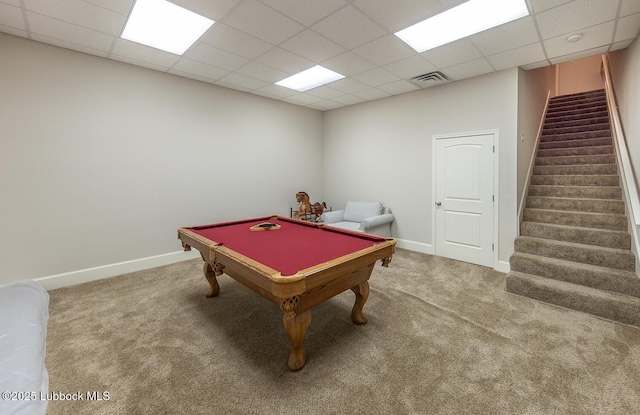 3914 101st St, Lubbock, TX 79423 - game room featuring carpet flooring, a drop ceiling, and billiards