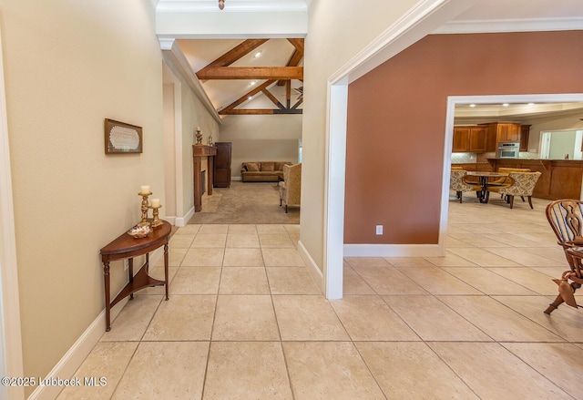 3914 101st St, Lubbock, TX 79423 - hall featuring light tile patterned flooring and ornamental molding