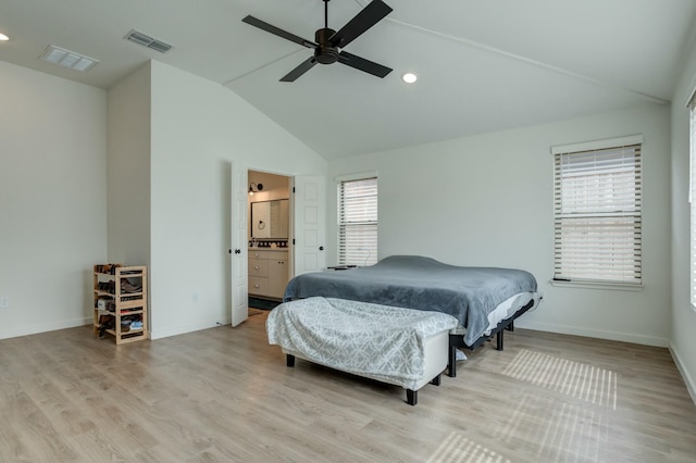 3711 128th St, Lubbock, TX 79423 - bedroom with lofted ceiling, light wood-style flooring, recessed lighting, and ceiling fan