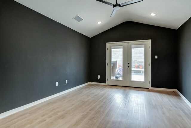 3711 128th St, Lubbock, TX 79423 - spare room featuring a ceiling fan, vaulted ceiling, light wood-style flooring, french doors, and recessed lighting