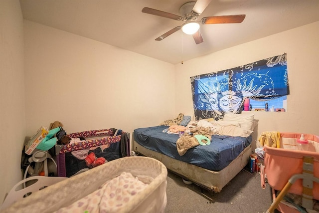 bedroom featuring carpet floors and ceiling fan