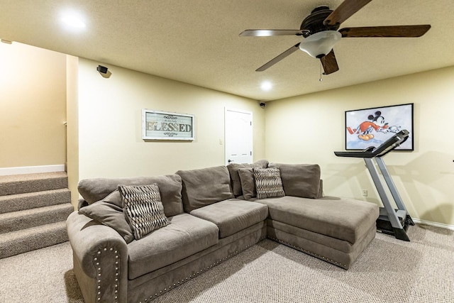 4306 Alcove Ave, Lubbock, TX 79407 - living room with baseboards, recessed lighting, ceiling fan, and carpet