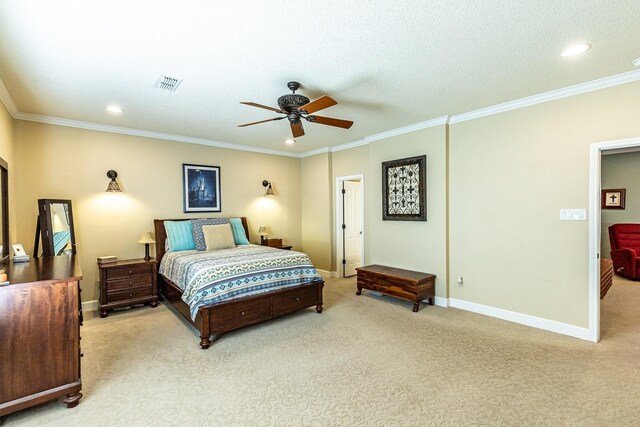4306 Alcove Ave, Lubbock, TX 79407 - carpeted bedroom featuring crown molding, visible vents, and recessed lighting