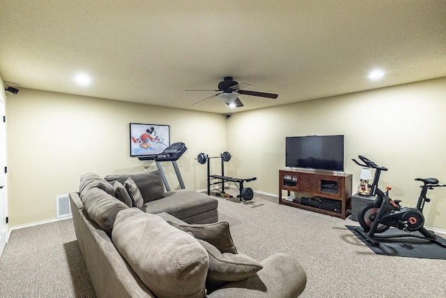 4306 Alcove Ave, Lubbock, TX 79407 - living area featuring visible vents, baseboards, a ceiling fan, and carpet floors