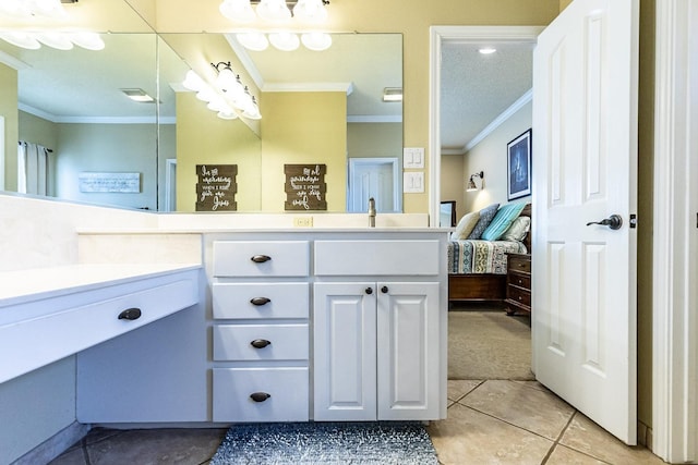 4306 Alcove Ave, Lubbock, TX 79407 - ensuite bathroom with ornamental molding, ensuite bath, visible vents, tile patterned flooring, and vanity
