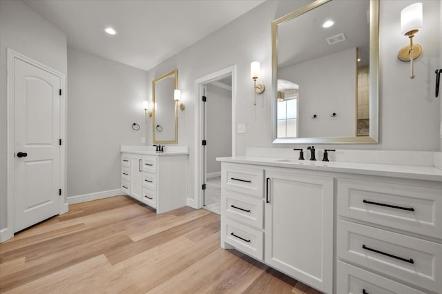 bathroom featuring vanity and wood-type flooring