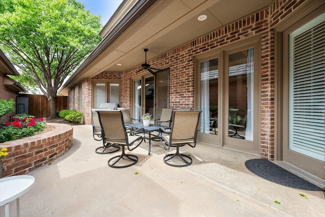 9214 York Pl, Lubbock, TX 79424 - view of patio / terrace with ceiling fan, fence, and outdoor dining space