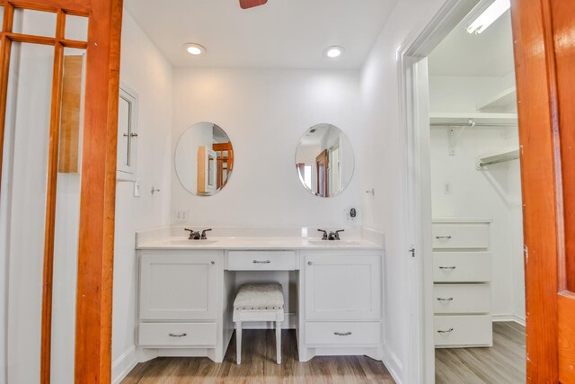 bathroom featuring vanity and hardwood / wood-style floors