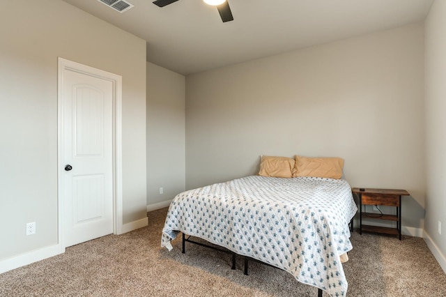 bedroom with ceiling fan and carpet