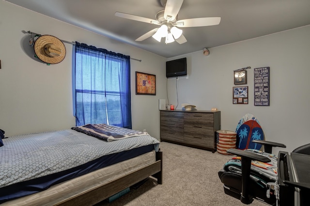 bedroom with carpet floors and a ceiling fan