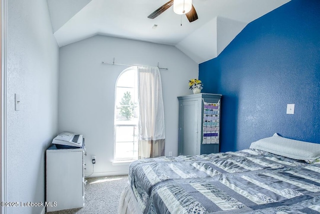 1308 Nottingham Ave, Wolfforth, TX 79382 - carpeted bedroom featuring multiple windows, lofted ceiling, ceiling fan, washer / dryer, and a textured wall