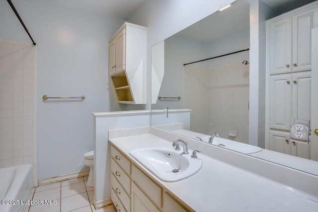 8 W Canyonview Dr, Ransom Canyon, TX 79366 - full bathroom with vanity, toilet, tile patterned flooring, and shower / tub combination