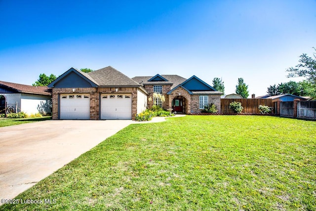 8 W Canyonview Dr, Ransom Canyon, TX 79366 - view of front facade with an attached garage, concrete driveway, and brick siding