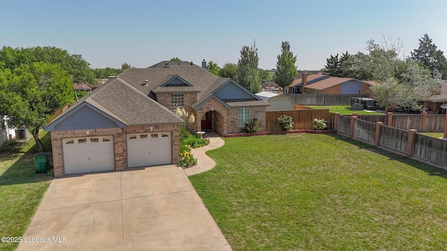 8 W Canyonview Dr, Ransom Canyon, TX 79366 - view of front of house with brick siding, concrete driveway, roof with shingles, and a garage