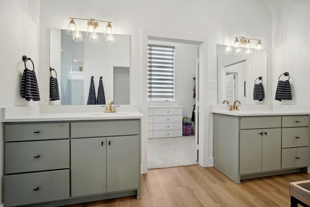 bathroom featuring hardwood / wood-style flooring and vanity