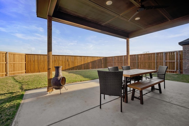 view of patio / terrace featuring ceiling fan