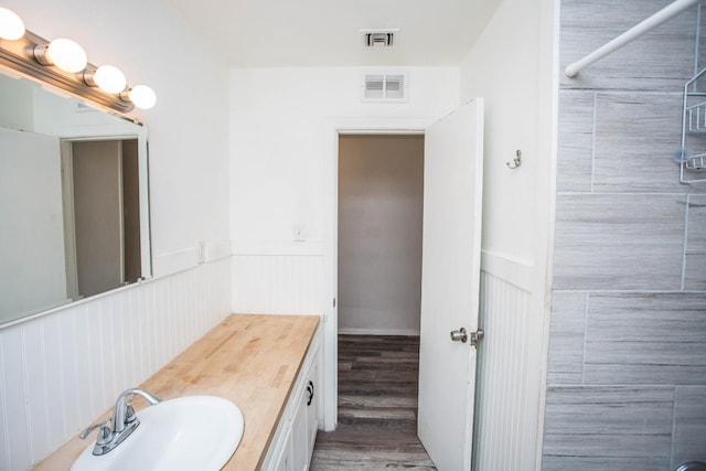 bathroom featuring vanity and wood-type flooring