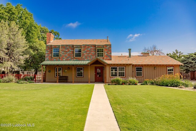 5412 20th St, Lubbock, TX 79407 - view of front of property with a chimney, roof with shingles, and board and batten siding