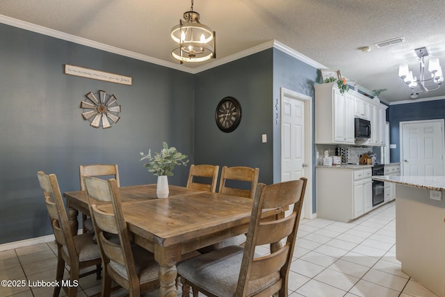5516 101st Pl, Lubbock, TX 79424 - dining room featuring a chandelier, light tile patterned floors, crown molding, and baseboards