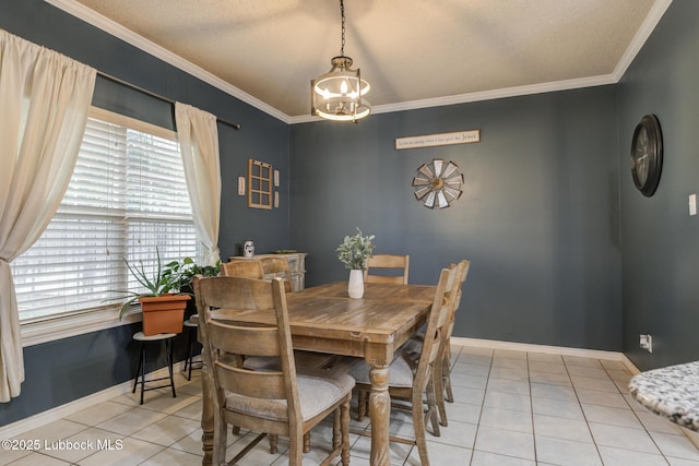 5516 101st Pl, Lubbock, TX 79424 - dining area with a chandelier, light tile patterned floors, baseboards, and ornamental molding