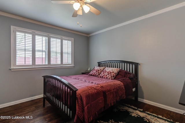 2608 74th Pl, Lubbock, TX 79423 - bedroom featuring wood finished floors, crown molding, and ceiling fan