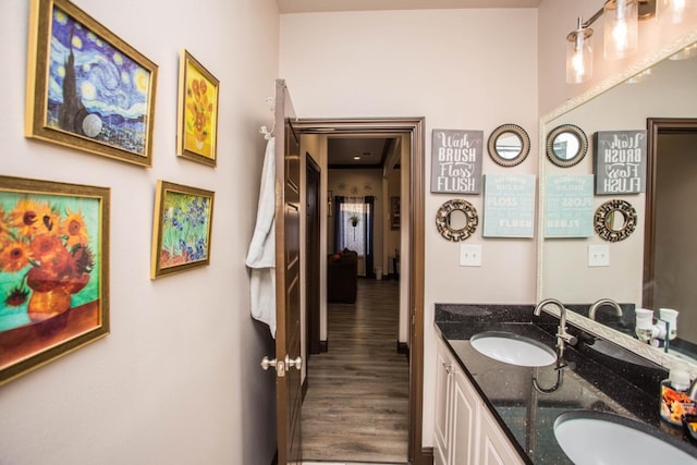 bathroom featuring vanity and wood-type flooring