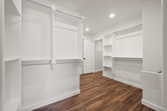 spacious closet with dark wood-type flooring