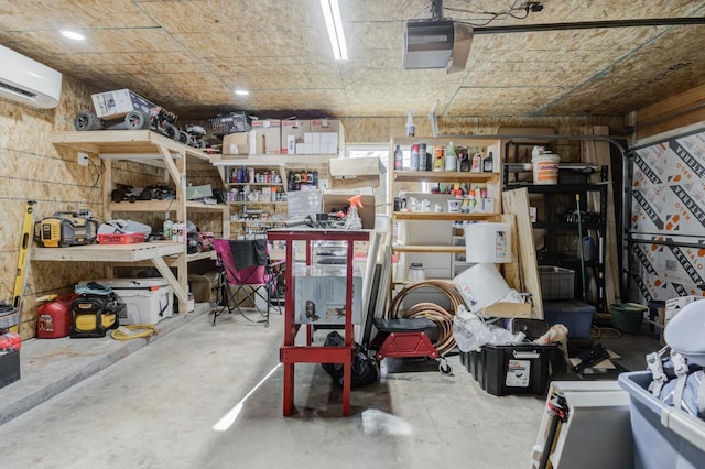 storage room with an AC wall unit