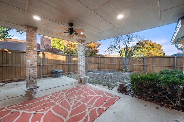 view of patio / terrace featuring ceiling fan