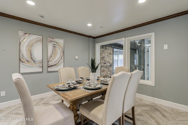 4517 9th St, Lubbock, TX 79416 - dining space featuring baseboards, ornamental molding, and recessed lighting