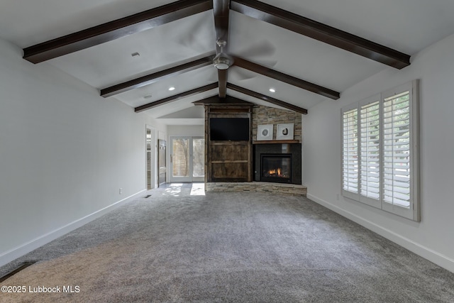 4517 9th St, Lubbock, TX 79416 - unfurnished living room with a ceiling fan, baseboards, healthy amount of natural light, a fireplace, and recessed lighting