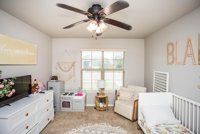 2911 111th St, Lubbock, TX 79423 - bedroom with light carpet and ceiling fan