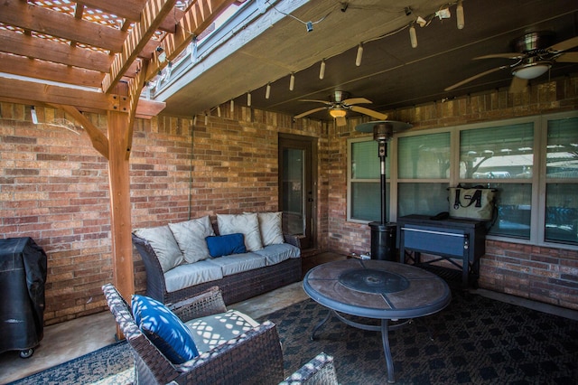 2911 111th St, Lubbock, TX 79423 - view of patio / terrace with a ceiling fan, an outdoor hangout area, and a pergola