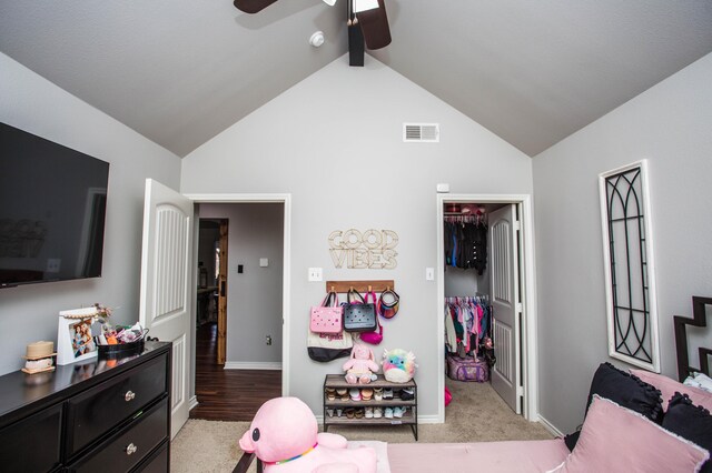2911 111th St, Lubbock, TX 79423 - bedroom featuring a spacious closet, ceiling fan, a closet, and carpet floors
