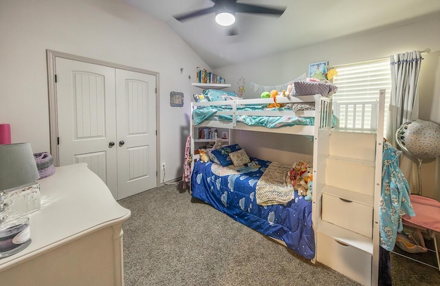 10323 Ave X, Lubbock, TX 79423 - carpeted bedroom with lofted ceiling, a closet, and ceiling fan