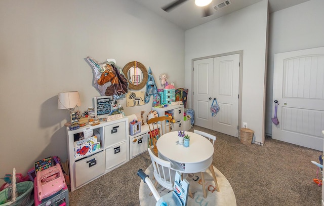 10323 Ave X, Lubbock, TX 79423 - recreation room featuring carpet and ceiling fan