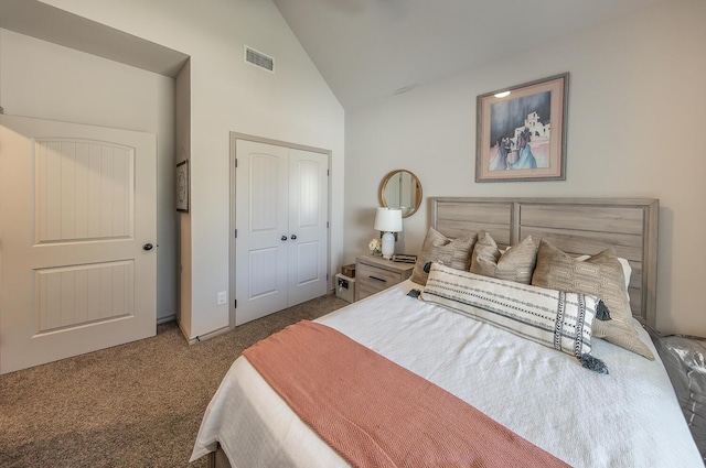 10323 Ave X, Lubbock, TX 79423 - bedroom featuring carpet, a closet, and high vaulted ceiling