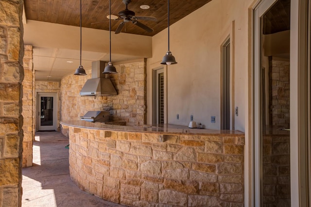 view of patio / terrace featuring a ceiling fan and area for grilling