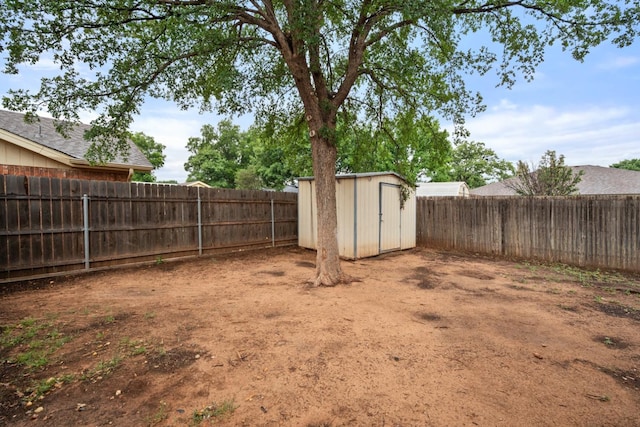 view of yard featuring a storage unit